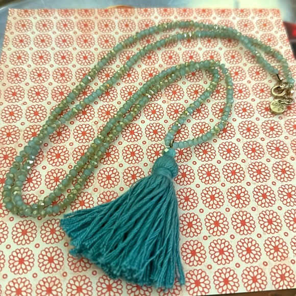 Loft long ice blue crystal necklace with blue tassel center piece - Picture 13 of 15
